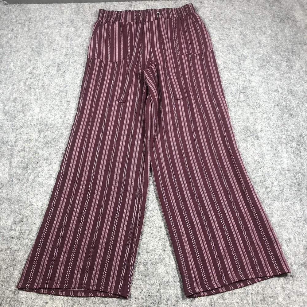 Madison Pants Womens M Red Striped Knit Wide Leg Elastic Waist Lounge Casual